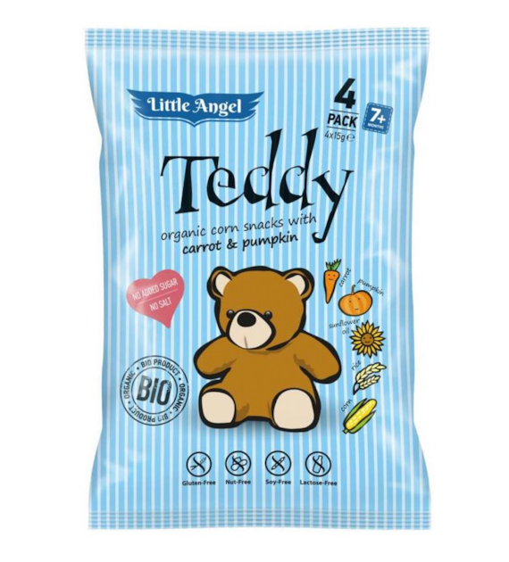 Chrupki kukurydziane z marchwią i dynią Teddy bezglutenowe 4 x 15g LITTLE ANGEL BIO