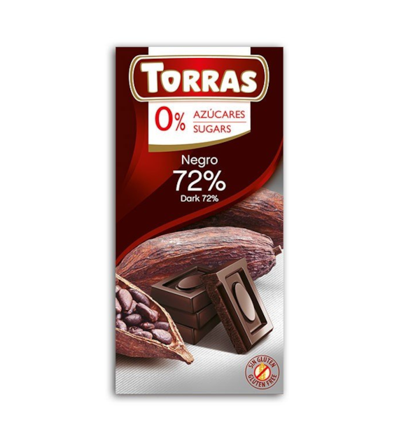 Czekolada gorzka 72% kakao bez cukru 75g TORRAS