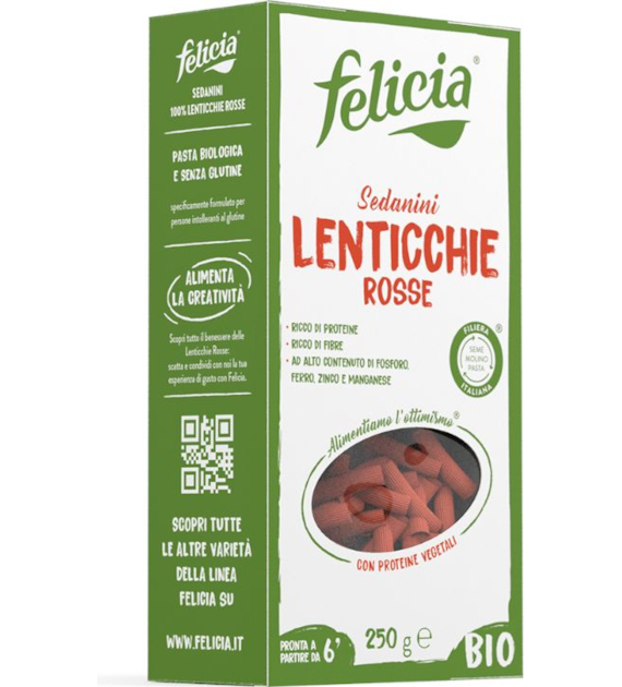 Makaron z czerwonej soczewicy sedanini rurka wąska bezglutenowy 250g FELICIA BIO