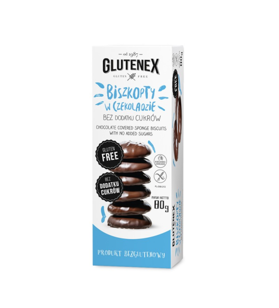 Biszkopty w czekoladzie bezglutenowe bez cukru 80g GLUTENEX