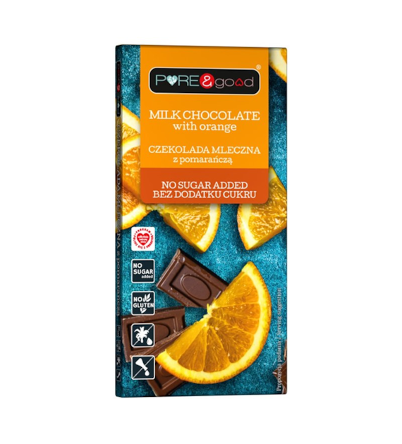 Czekolada mleczna z pomarańczą bez cukru 75g PURE&GOOD