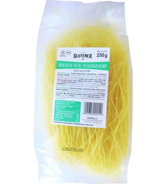 Makaron nitki z kurkumą bezglutenowy niskobiałkowy 250g GLUTENEX