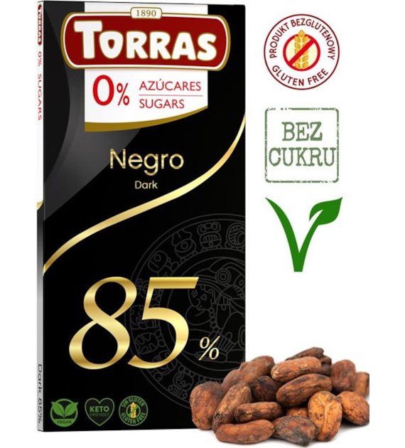 Czekolada KETO gorzka 85% bez cukru 75g TORRAS