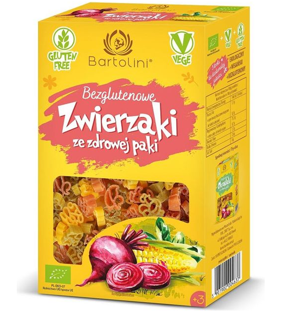 Makaron kukurydziany Zwierzaki dla dzieci bezglutenowy 250g BARTOLINI BIO