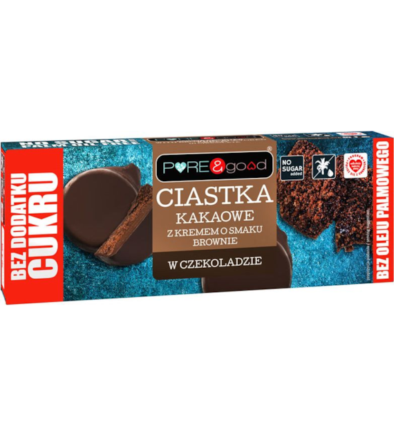 Ciastka kakaowe z kremem brownie w czekoladzie bez cukru 128g PURE&GOOD