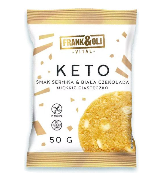 Miękkie KETO ciasteczko Sernik z białą czekoladą bez cukru 50g FRANK&OLI