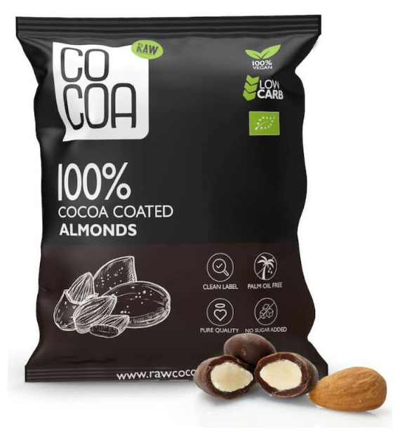 Migdały w czekoladzie RAW 100% kakao bez cukru 70g COCOA BIO
