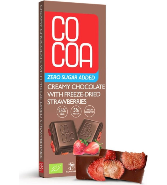 Czekolada z truskawkami bez cukru 40g COCOA BIO