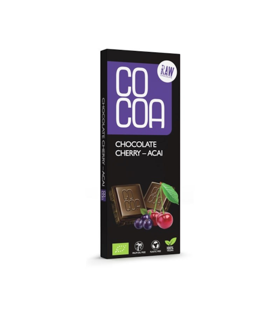 Czekolada surowa z wiśniami i jagodami Acai 40g COCOA BIO