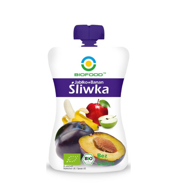 Mus owocowy śliwka jabłko banan bez cukru 200g BIOFOOD BIO