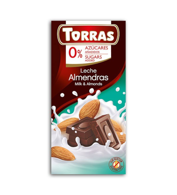 Czekolada mleczna z migdałami bez cukru 75g TORRAS