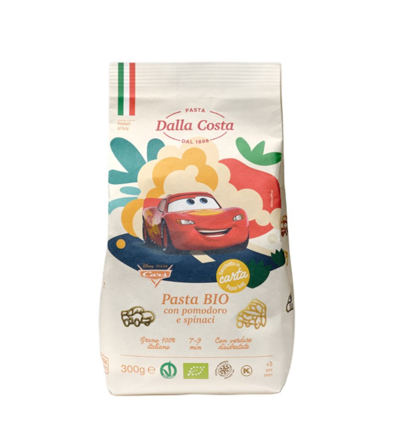 Makaron dla dzieci Auta Disney kolorowy pszenny 300 g DALLA COSTA BIO