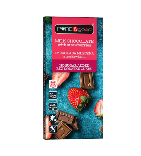 Czekolada mleczna z truskawkami bez cukru 75g PURE&GOOD