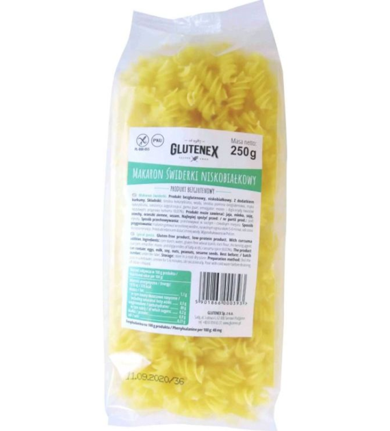 Makaron świderki z kurkumą bezglutenowy niskobiałkowy 250g GLUTENEX