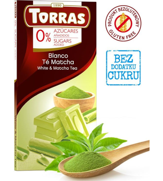 Czekolada biała z herbatą matcha bez cukru 75g TORRAS