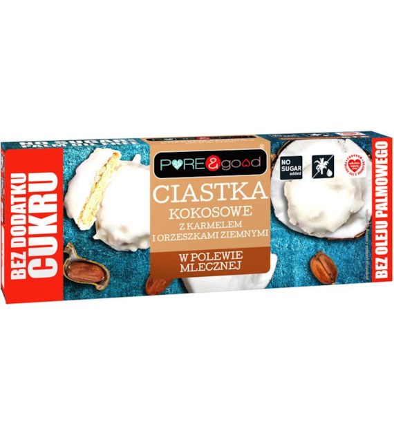 Ciastka kokosowe z karmelem i orzeszkami w polewie bez cukru 128g PURE&GOOD