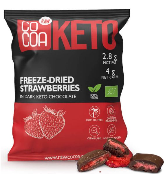 Truskawki w gorzkiej KETO czekoladzie bez cukru 40g COCOA KETO BIO