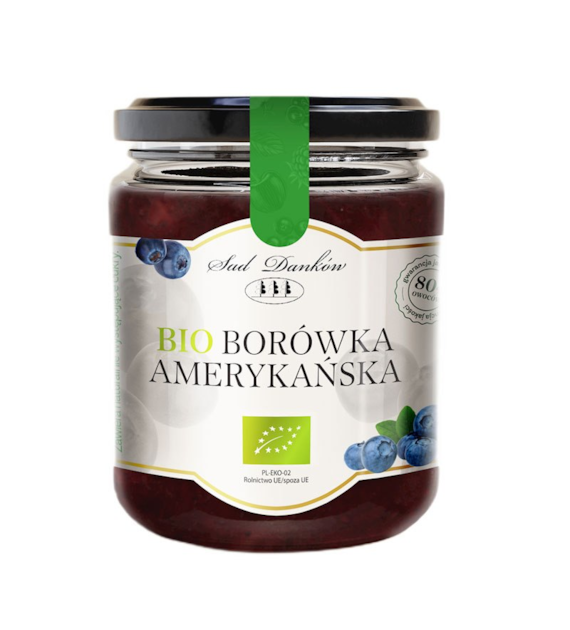 Dżem z borówki amerykańskiej słodzony sokiem jabłkowym 260g SAD DANKÓW BIO