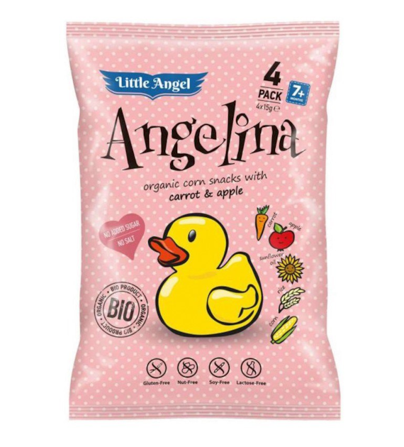 Chrupki kukurydziane z marchwią i jabłkiem Angelina bezglutenowe 4 x 15g LITTLE ANGEL BIO