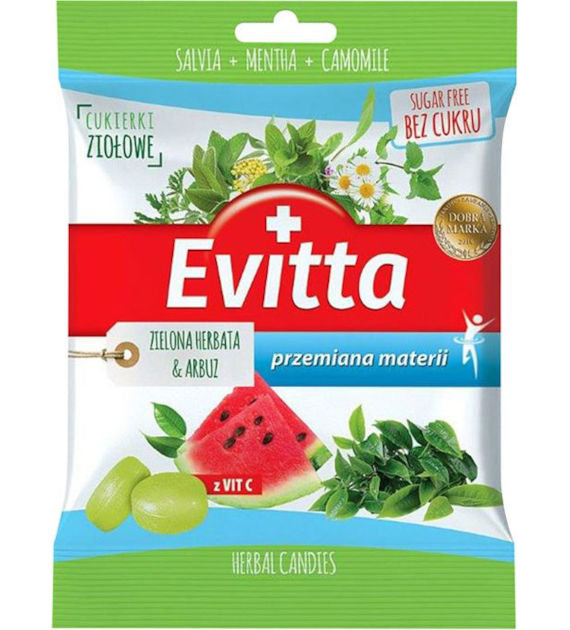 Cukierki ziołowe Zielona herbata & Arbuz bez cukru 60g EVITTA