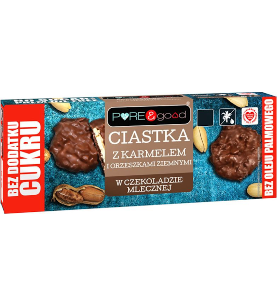 Ciastka z karmelem i orzeszkami ziemnymi w czekoladzie bez cukru 128g PURE&GOOD