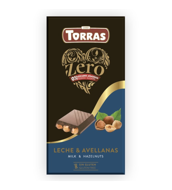 Czekolada mleczna & Całe orzechy laskowe bez cukru 150g TORRAS ZERO - najlepiej spożyć przed: 12.02.2027