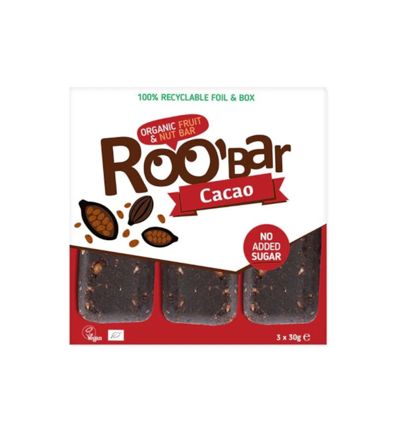 Batony kakaowe RAW bez cukru 3x30g ROOBAR BIO