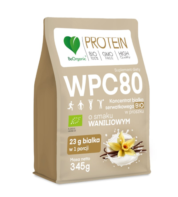 Białko serwatkowe WPC 80 Wanilia bez cukru 345g BEORGANIC BIO - suplement diety - najlepiej spożyć przed: 08.01.2028