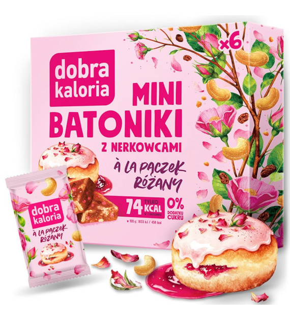 Mini batoniki z nerkowcami à la pączek różany bez cukru 102g DOBRA KALORIA