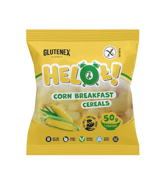 Płatki śniadaniowe Heloł kukurydziane bezglutenowe bez cukru 50g GLUTENEX