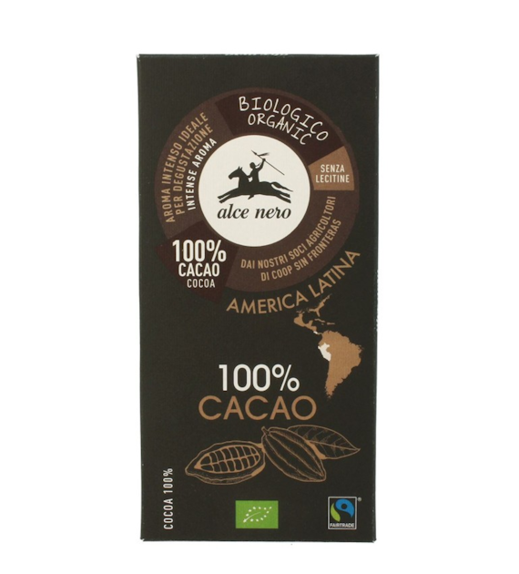 Czekolada gorzka 100% kakao bez cukru 50g ALCE NERO BIO