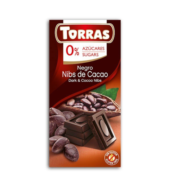 Czekolada gorzka z ziarnami kakao bez cukru 75g TORRAS