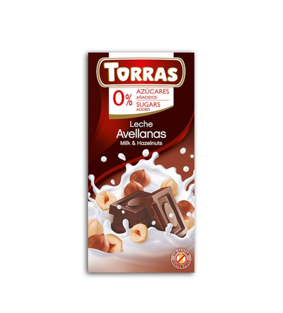 Czekolada mleczna z orzechami laskowymi bez cukru 75g TORRAS