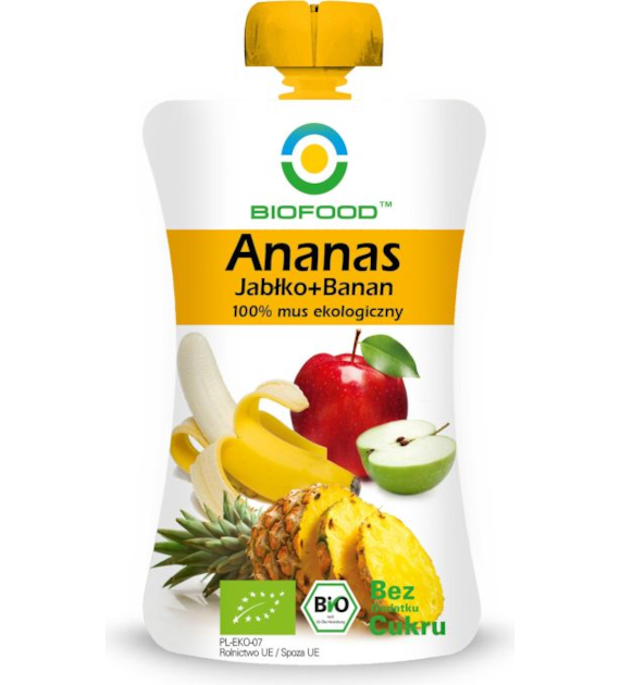 Mus owocowy ananas banan jabłko bez cukru 200g BIOFOOD BIO