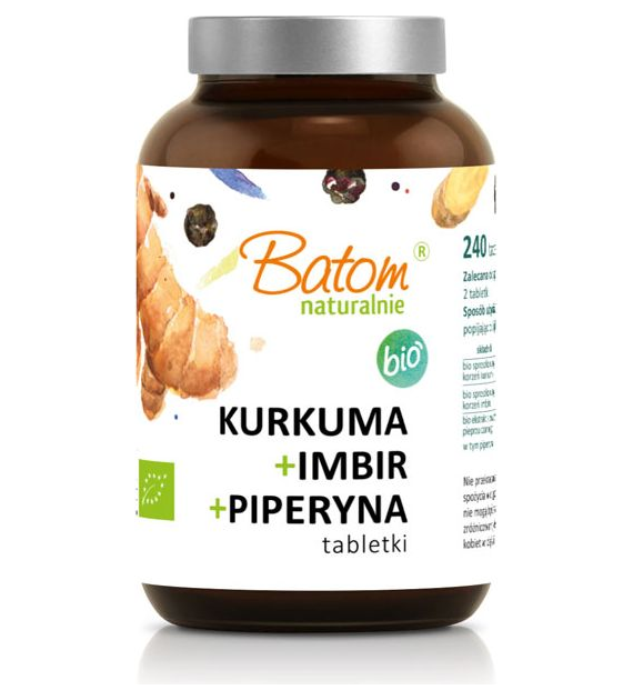 kurkuma z imbirem i piperyną 500mg tabletki 240szt. BATOM BIO - suplement diety