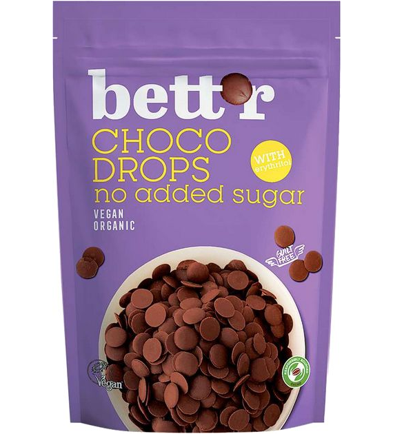 Kropelki dropsy czekoladowe bez cukru 200g BETTR BIO
