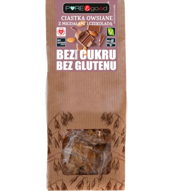 Ciastka owsiane z migdałami i czekoladą bez cukru 150g PURE&GOOD
