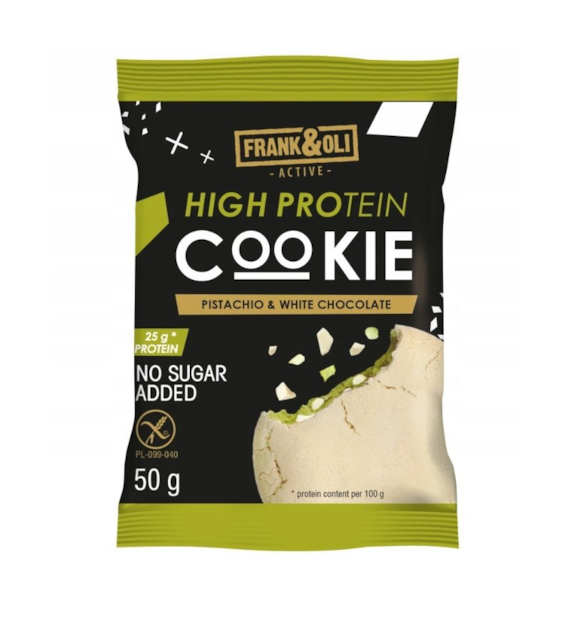 Ciasteczko proteinowe Pistacjowe z białą czekoladą bez cukru 50g FRANK&OLI