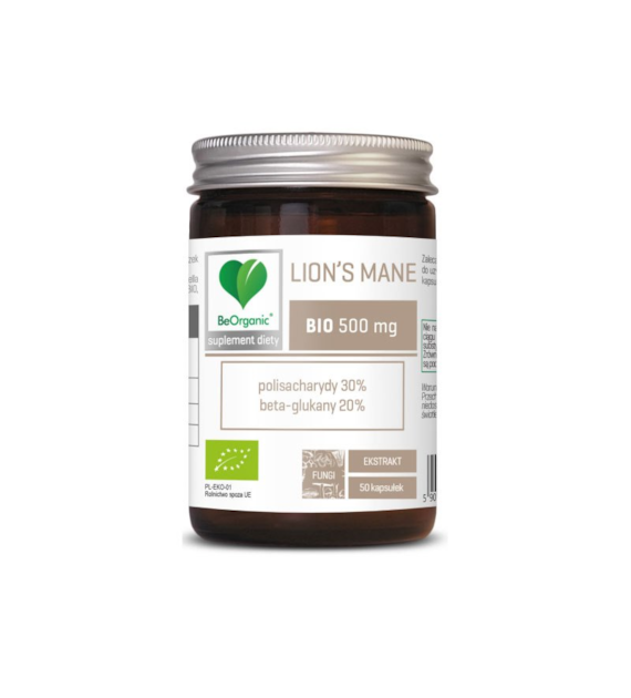 Kapsułki LION'S MANE soplówka jeżowata 500mg 50szt. BEORGANIC BIO - suplement diety
