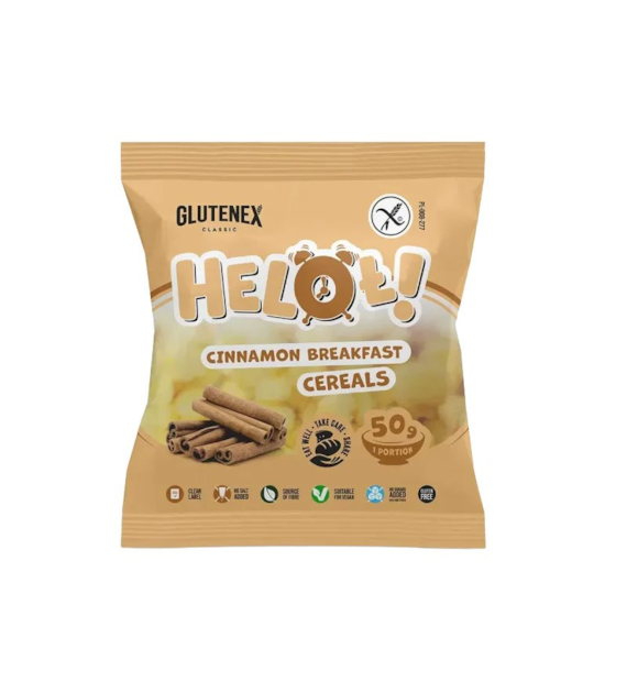 Płatki śniadaniowe Heloł cynamonowe bezglutenowe bez cukru 50g GLUTENEX