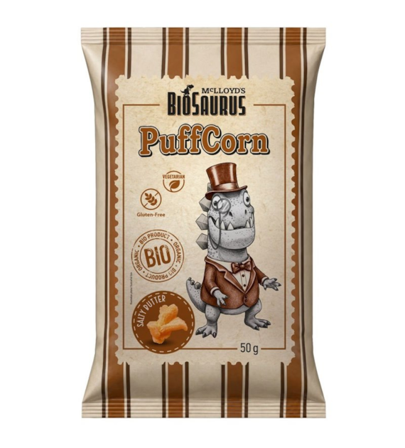 Chrupki kukurydziane Puffcorn Masło z solą bezglutenowe 50g BIOSAURUS BIO